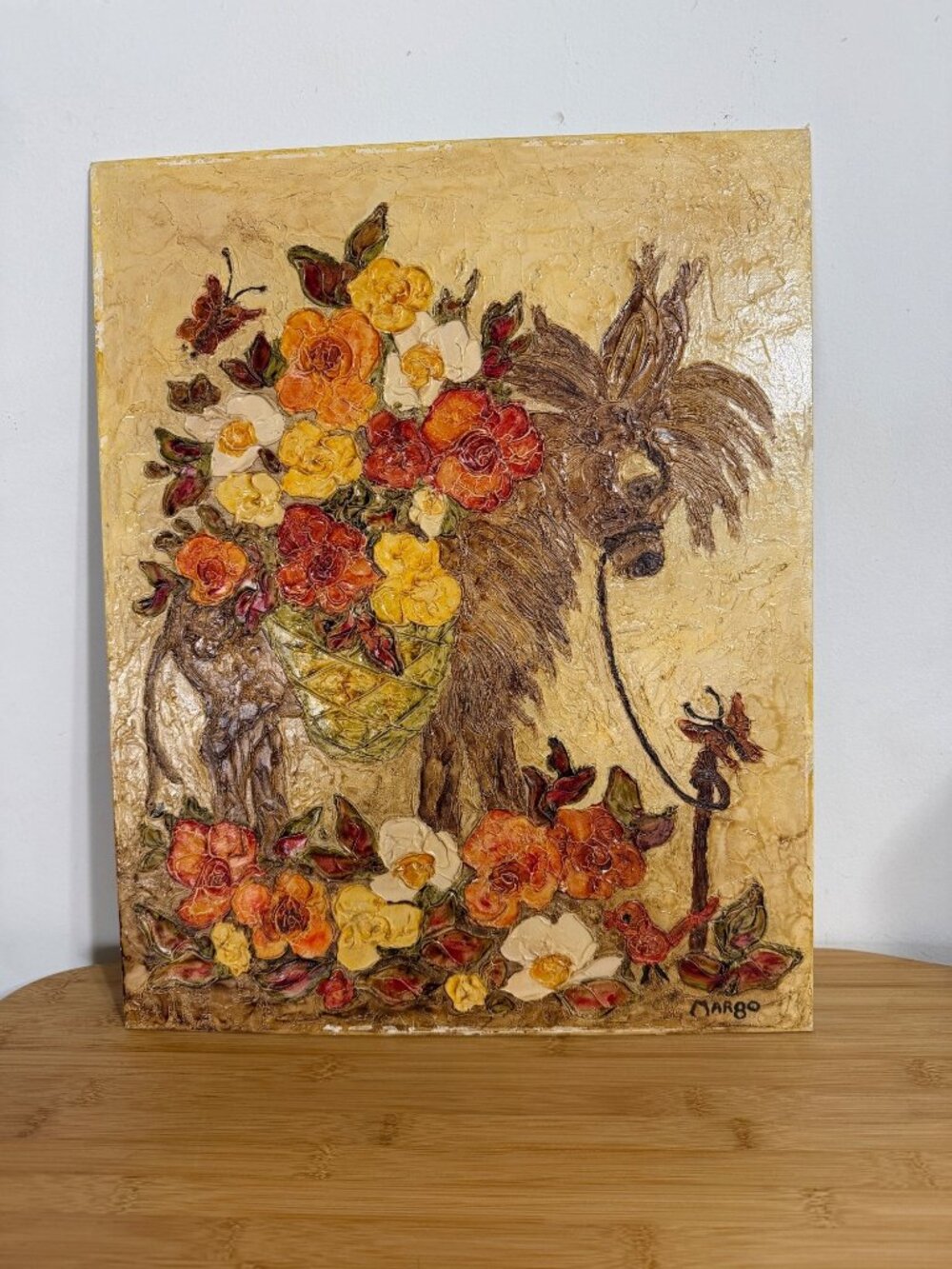 Vintage Textured Floral Horse Painting